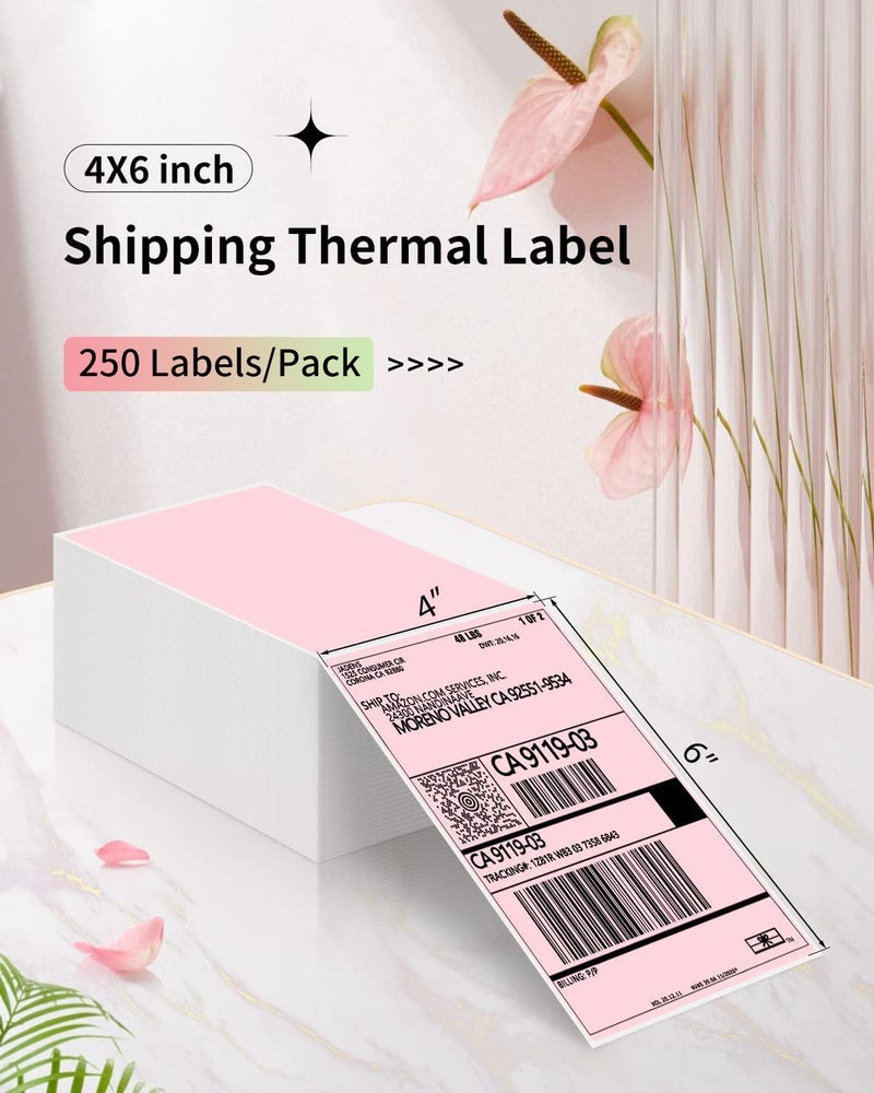 JADENS 4X6 Thermal Direct Shipping Label Compatible with MUNBYN, IDPRT, Rollo, Postage Label Paper for Small Businesses, 250 Labels/Pack, Pink - Image 2